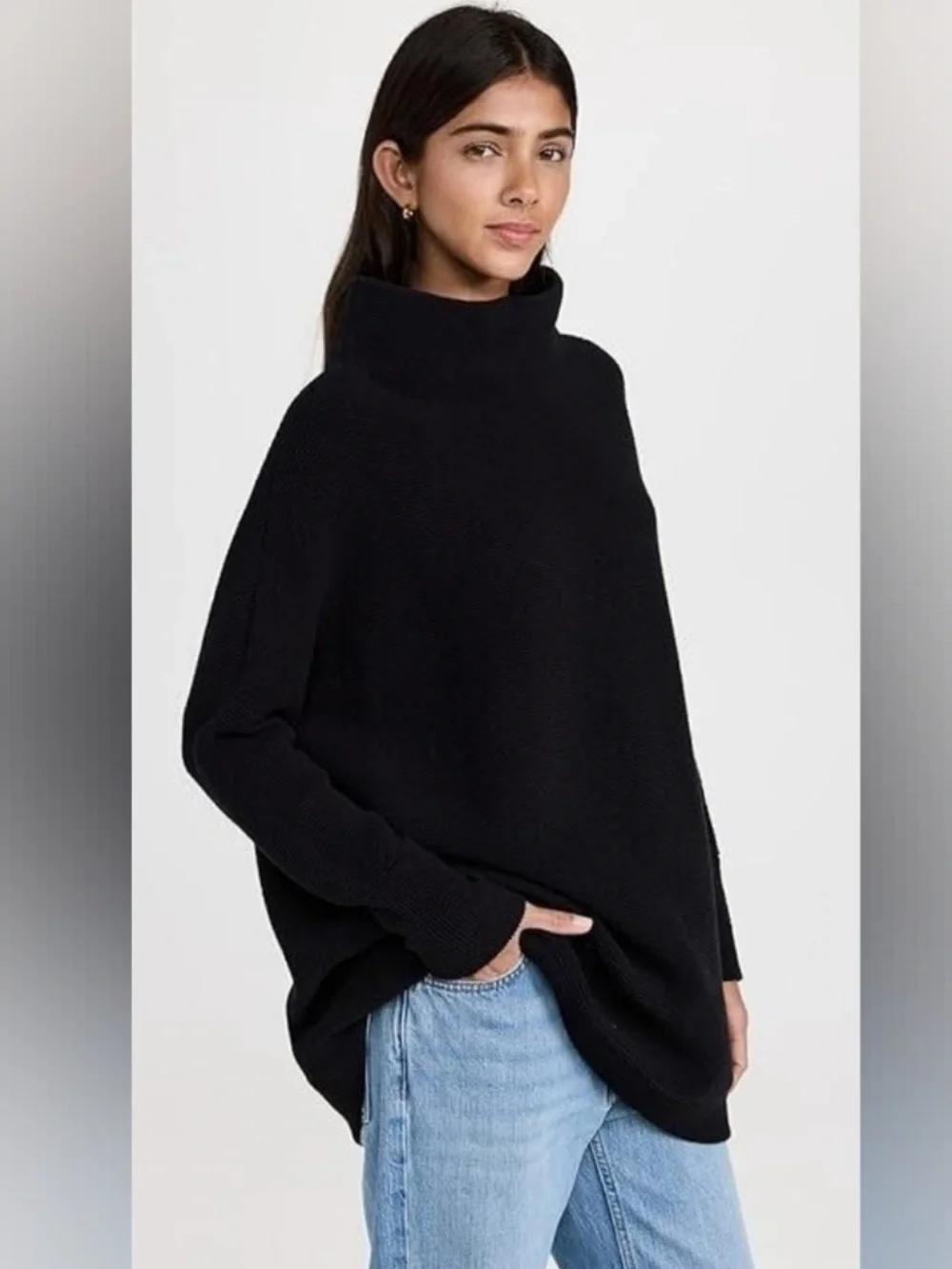 Free people Ottoman Slouchy Black oversized turtleneck sweater Size XS